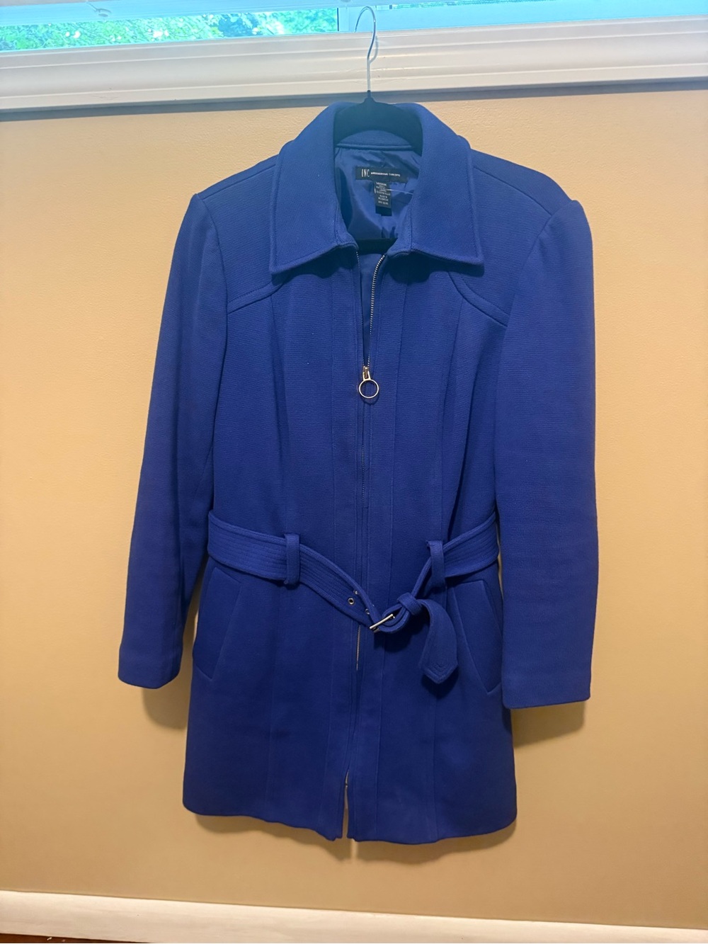 INC Cobalt Blue Belted Zip-Front Trench Coat
